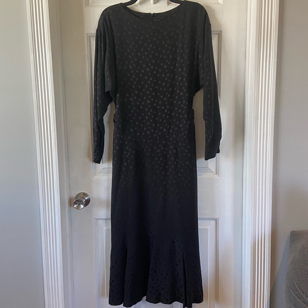 MOGA Black Silk Midi Dress Size Small Heart Print Made in Japan